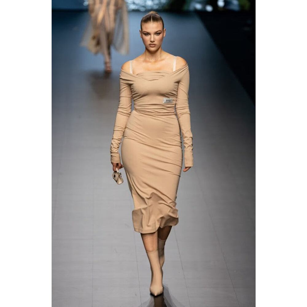 SS23 1990 Re-issue Size 6 Beige Viscose Blend Strapless Crop Top Dress Set - Picture 2 of 10